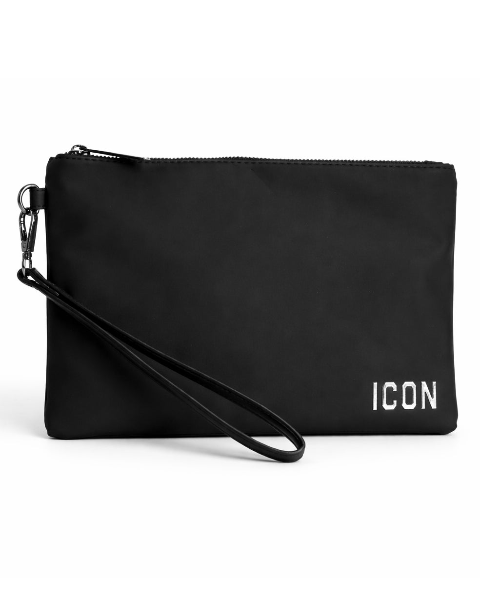 Borsa borsello borsetta pochette a mano placchetta unisex nero ICON INZ012