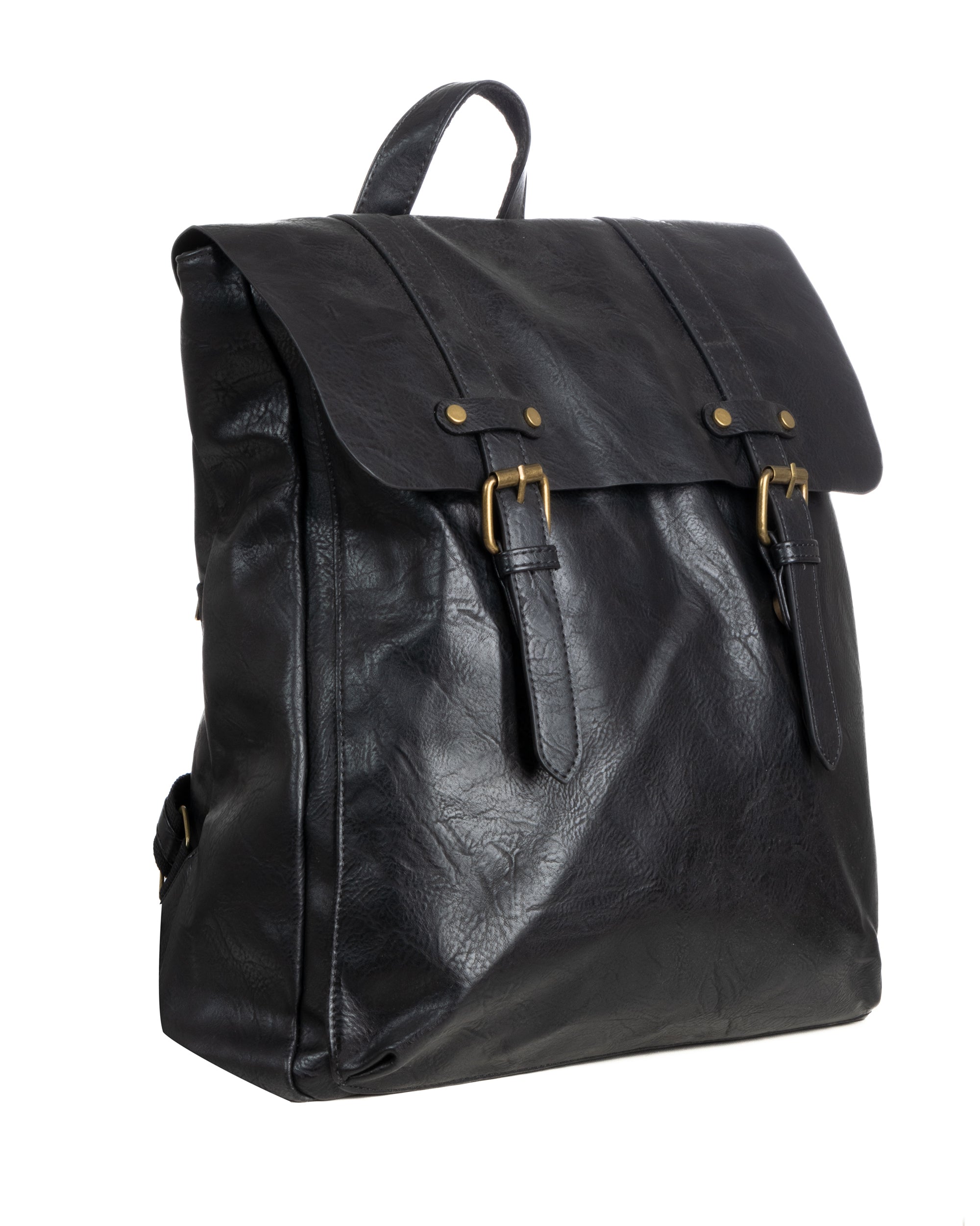 Zaino zainetto da spalla borsa uomo unisex ecopelle patta doppia vintage nero GIOSAL-ZU1140A
