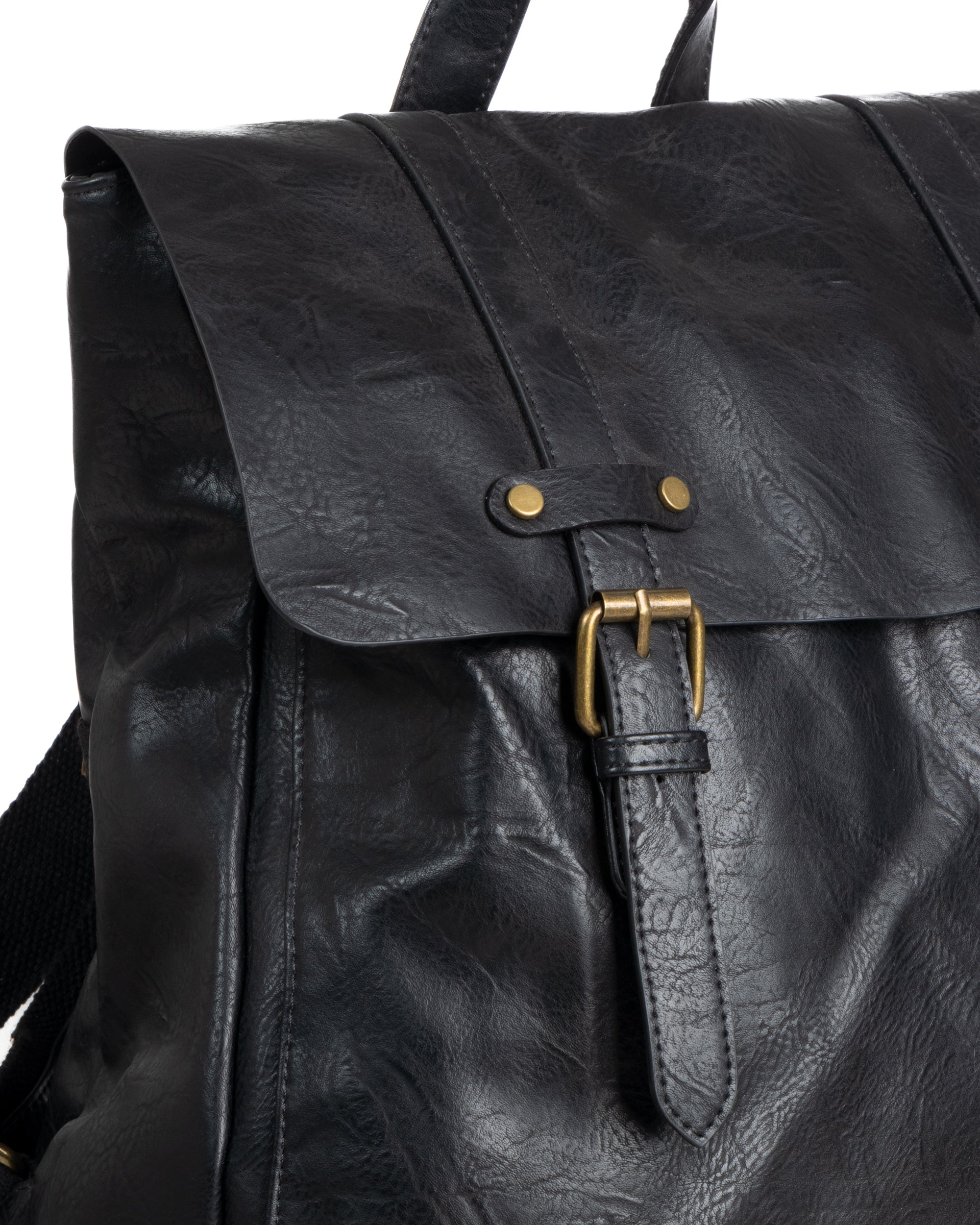 Zaino zainetto da spalla borsa uomo unisex ecopelle patta doppia vintage nero GIOSAL-ZU1140A