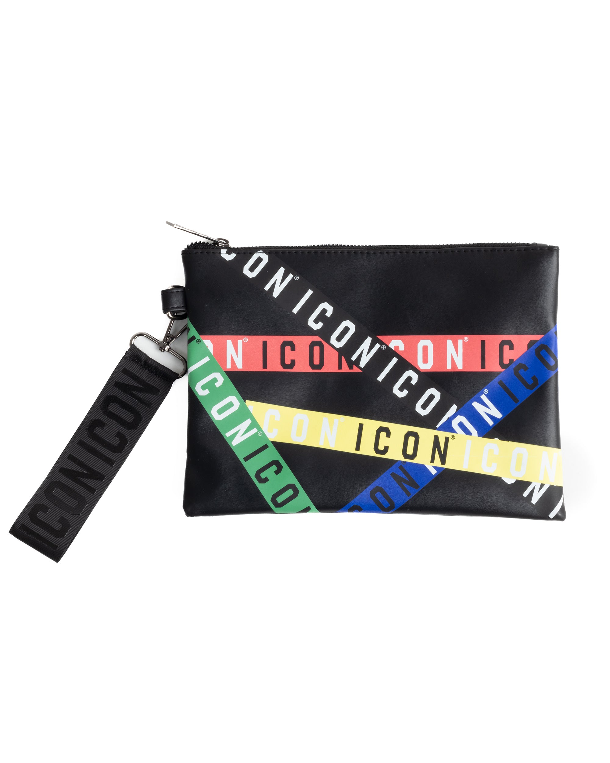Borsa borsello borsetta pochette a mano unisex logata multigrafica nero ICON INZ013