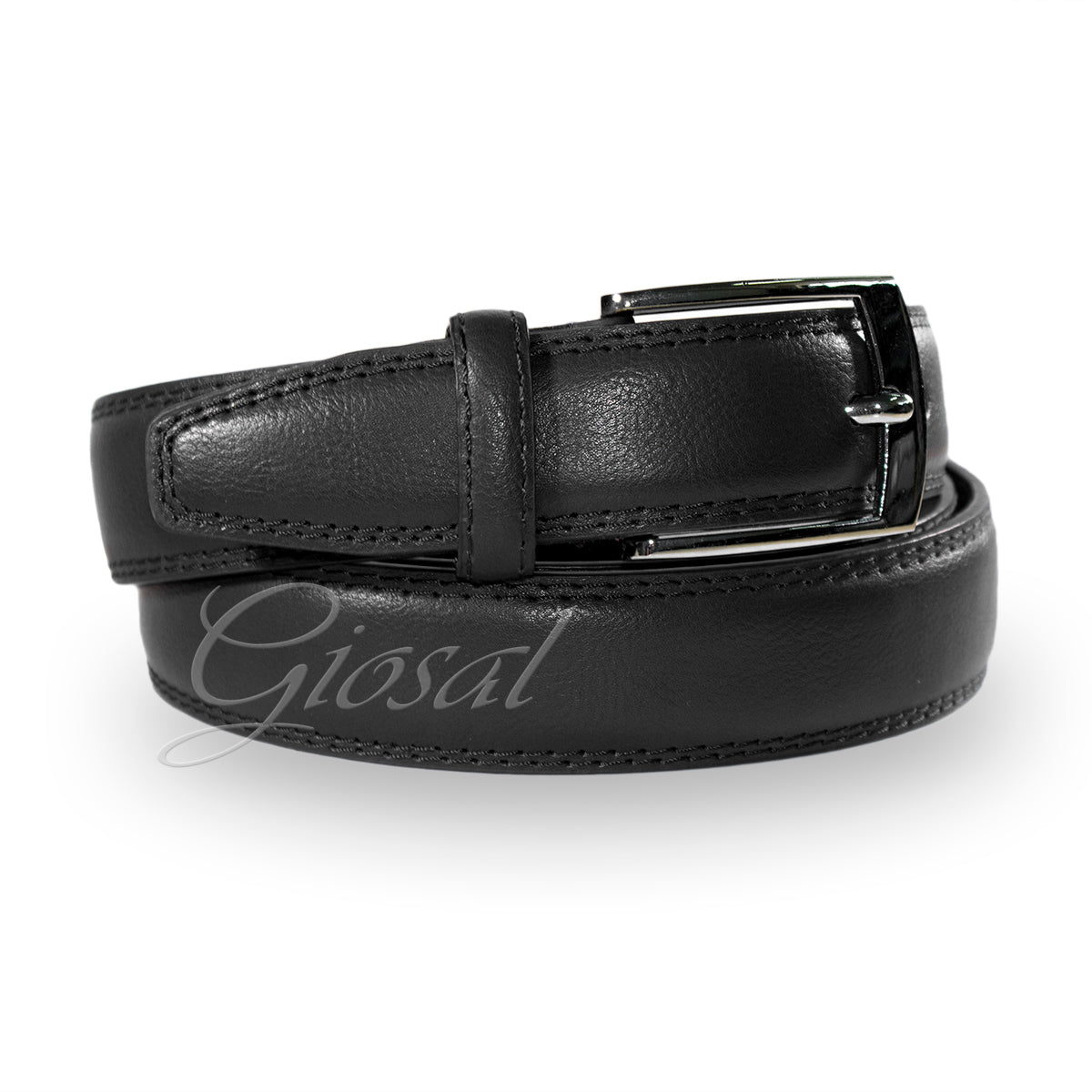 Men's Belt with Adjustable Metal Buckle Black Faux Leather Solid Color Basic GIOSAL-A2042A