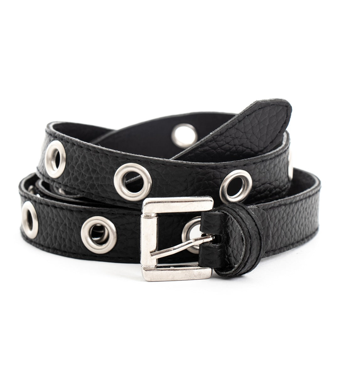 Men's Belt with Adjustable Metal Buckle in Black Faux Leather GIOSAL-A2052A