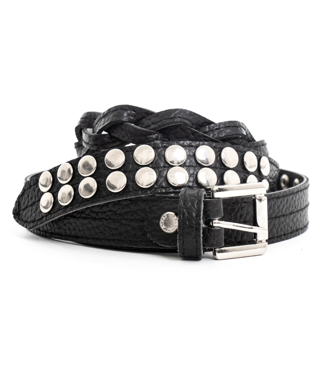 Men's Belt With Studs Adjustable Black Metal Braided Belt Faux Leather GIOSAL-A2053A