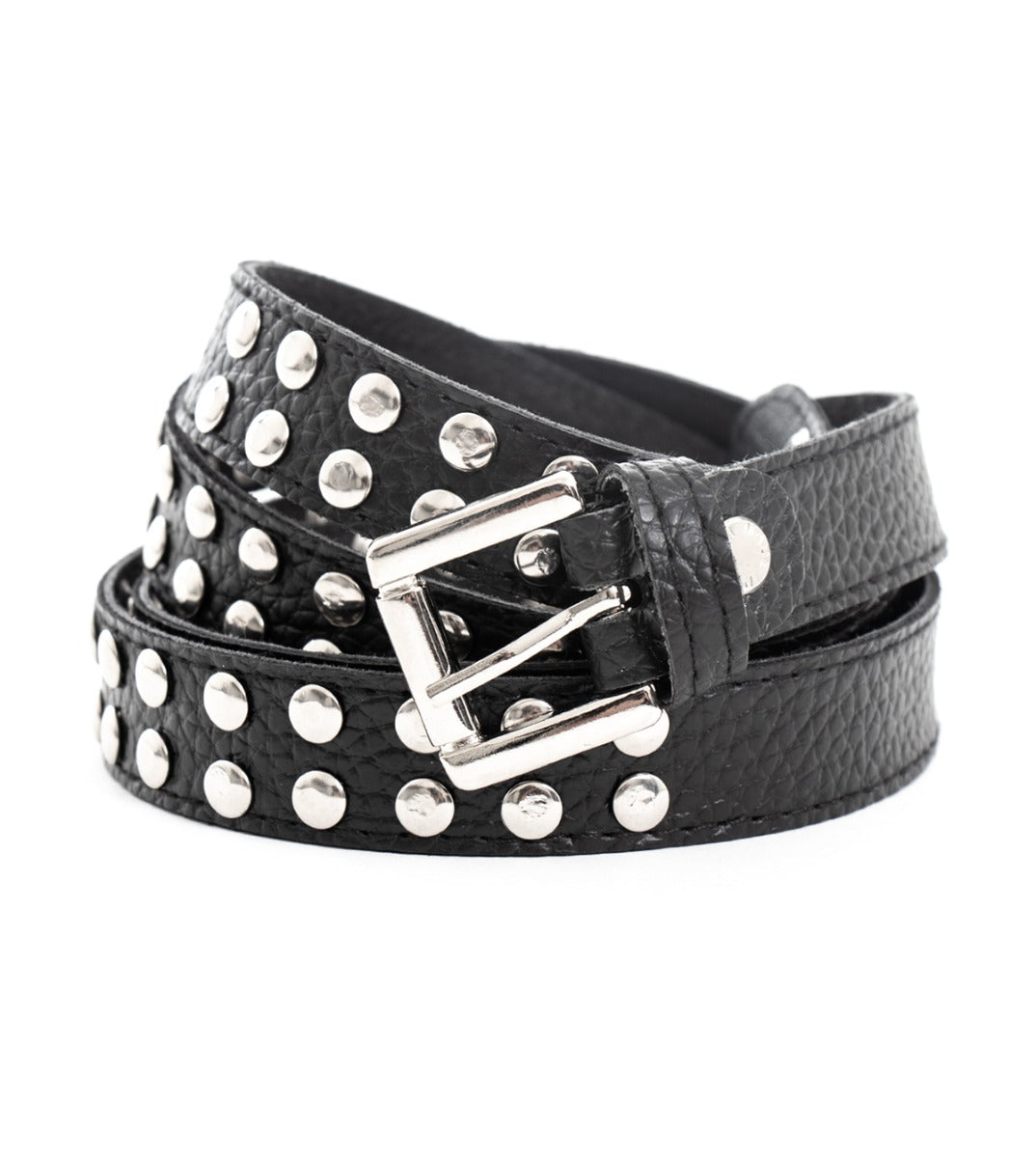 Men's Belt With Studs Adjustable Metal Buckle Belt Black Faux Leather GIOSAL-A2054A