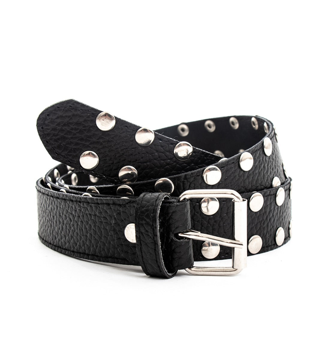 Men's Belt With Studs Adjustable Metal Buckle Belt Black Faux Leather GIOSAL-A2055A