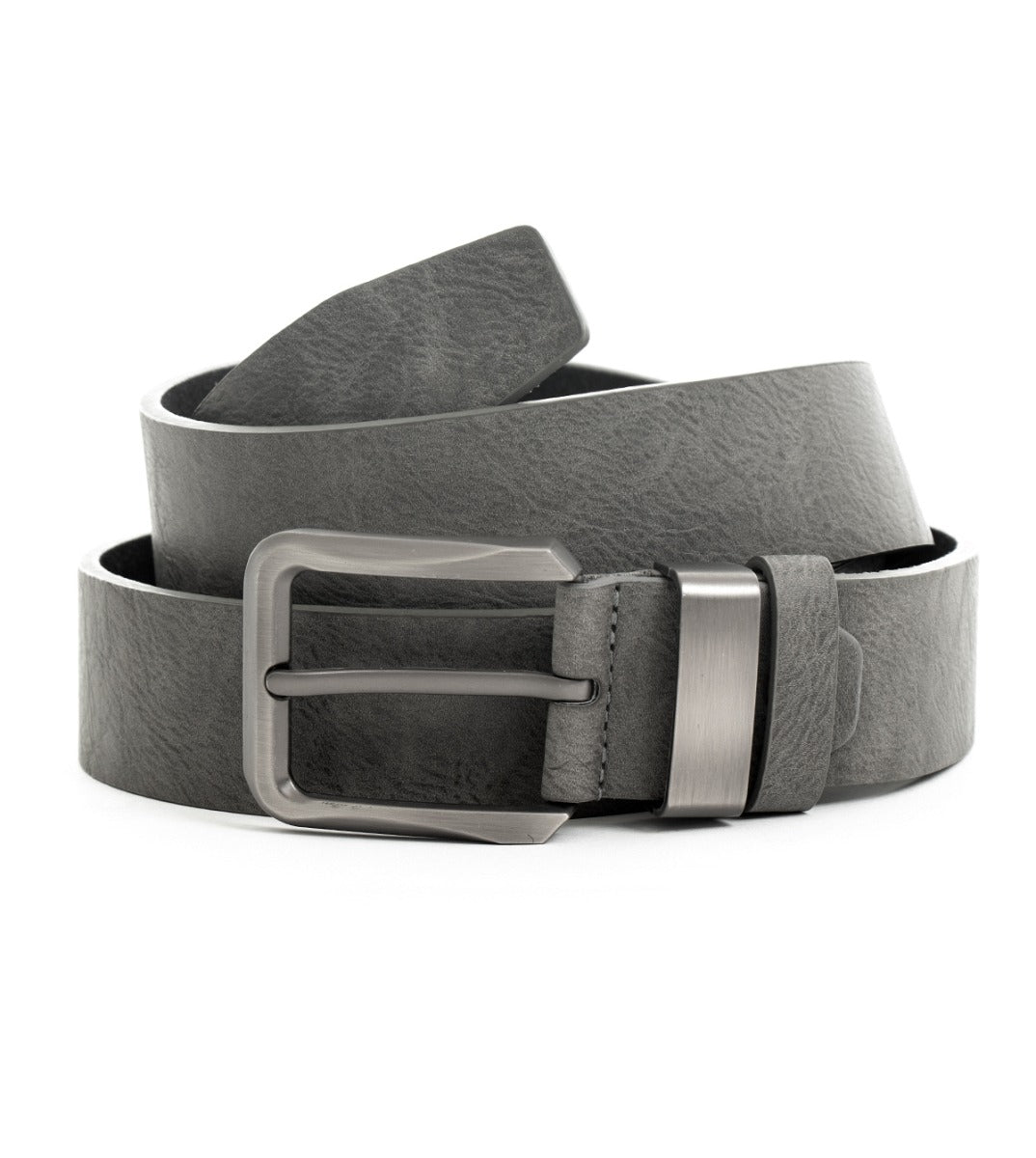 Men's Belt with Adjustable Metal Buckle Gray Textured Faux Leather GIOSAL-A2065A