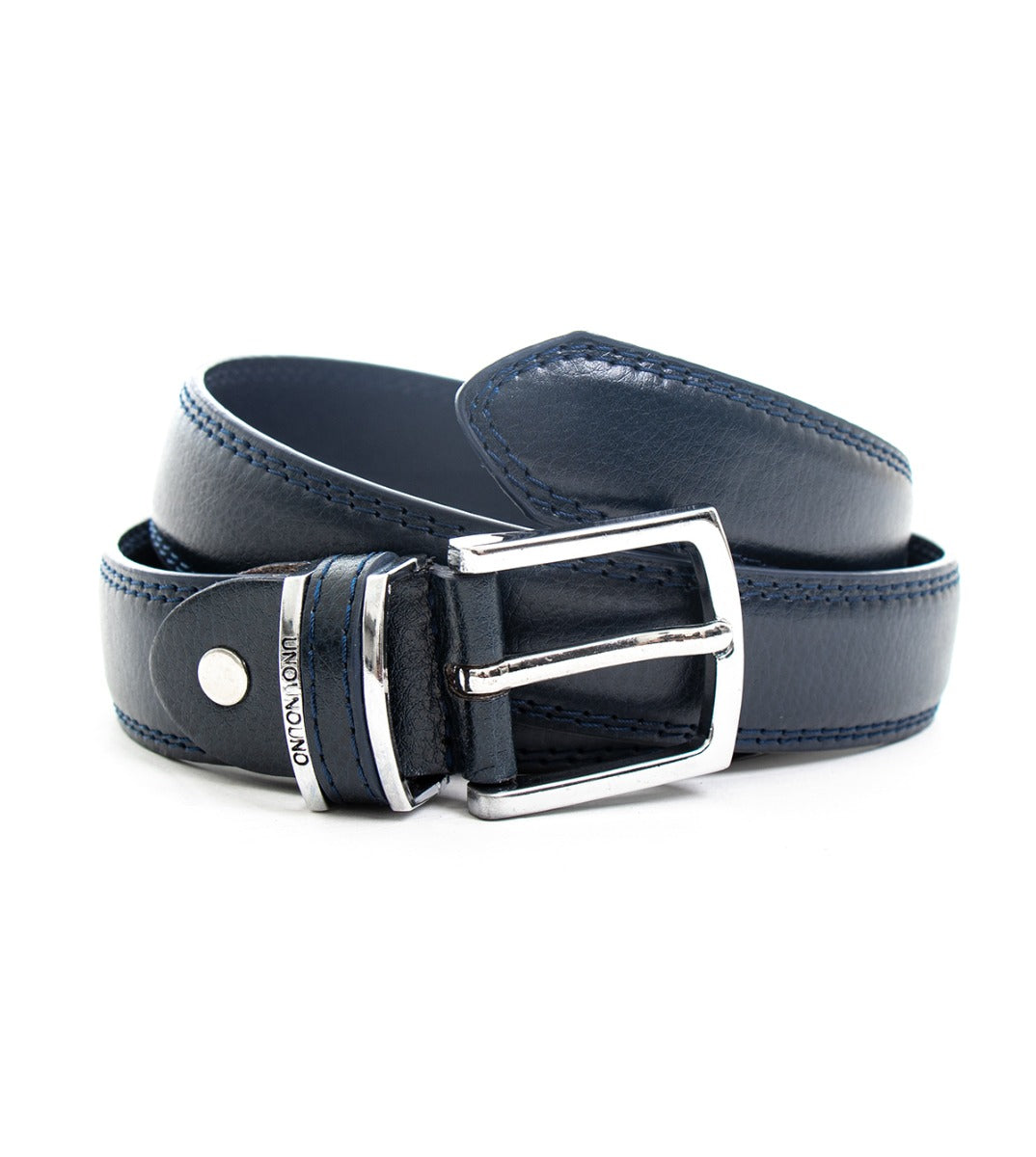 Men's Narrow Belt Adjustable Metal Buckle Blue Textured Faux Leather GIOSAL-A2072A