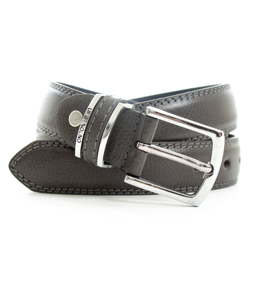 Narrow Men's Belt Adjustable Metal Buckle Gray Textured Faux Leather GIOSAL-A2074A