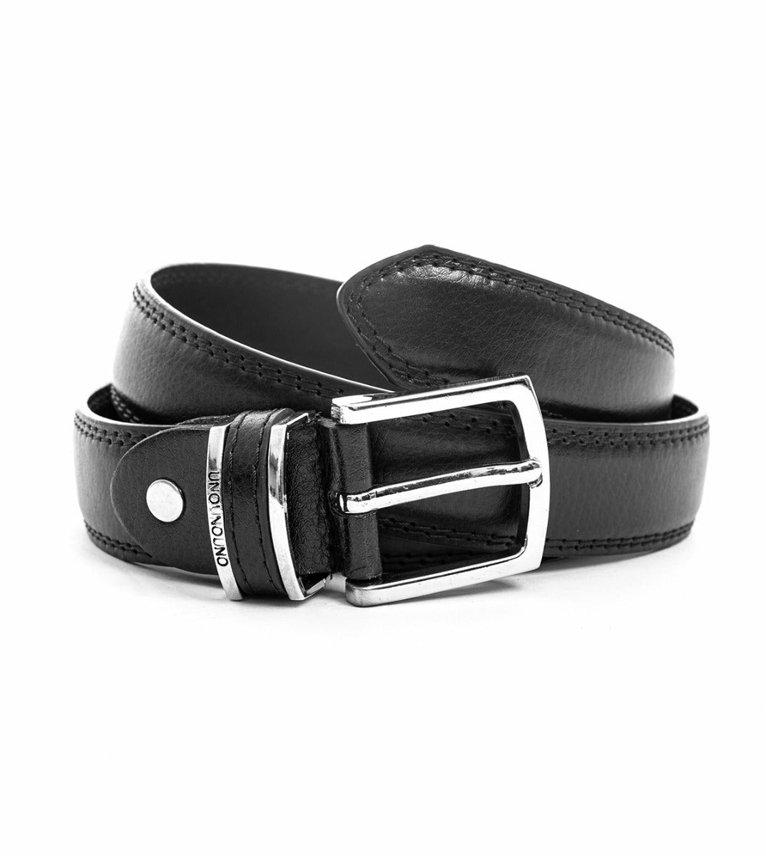 Narrow Men's Belt Adjustable Metal Buckle Black Textured Faux Leather GIOSAL-A2075A