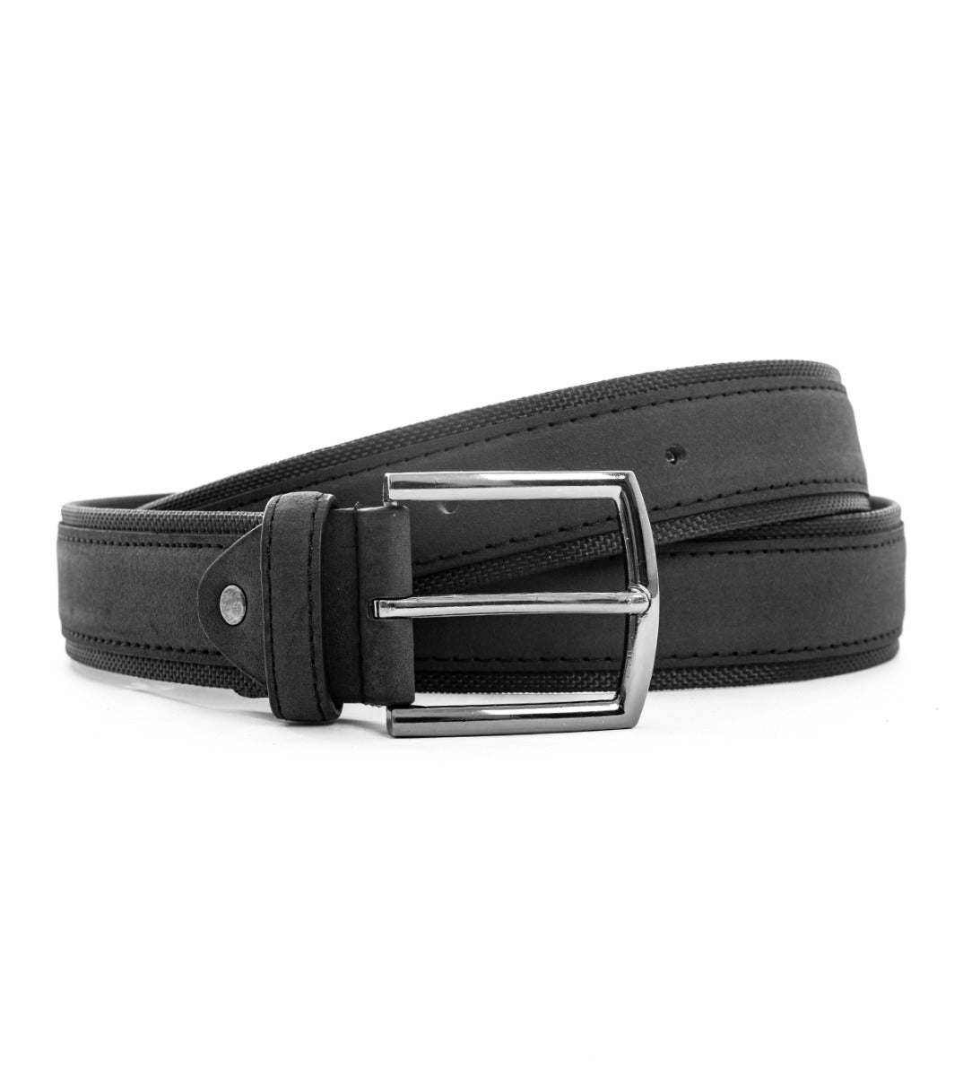 Wide Men's Belt Adjustable Metal Buckle Black Eco Suede GIOSAL-A2091A