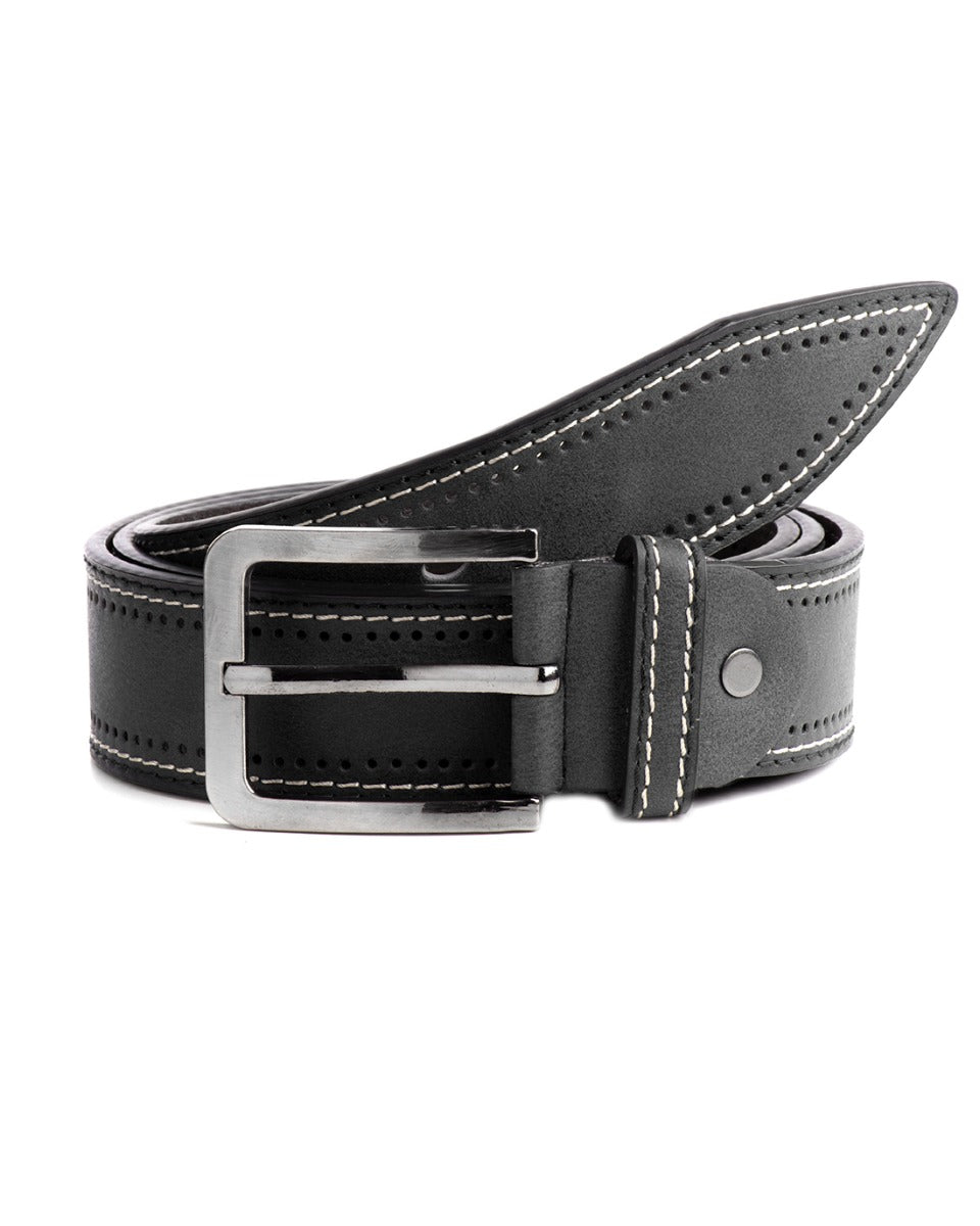 Wide Men's Belt Adjustable Metal Buckle Black Faux Leather GIOSAL-A2110A