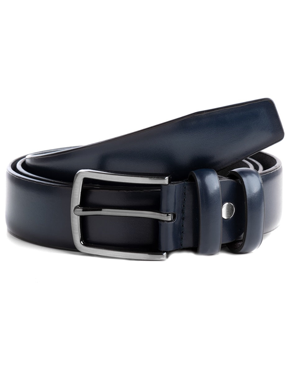 Wide Men's Belt Adjustable Metal Buckle Blue Faux Leather GIOSAL-A2111A