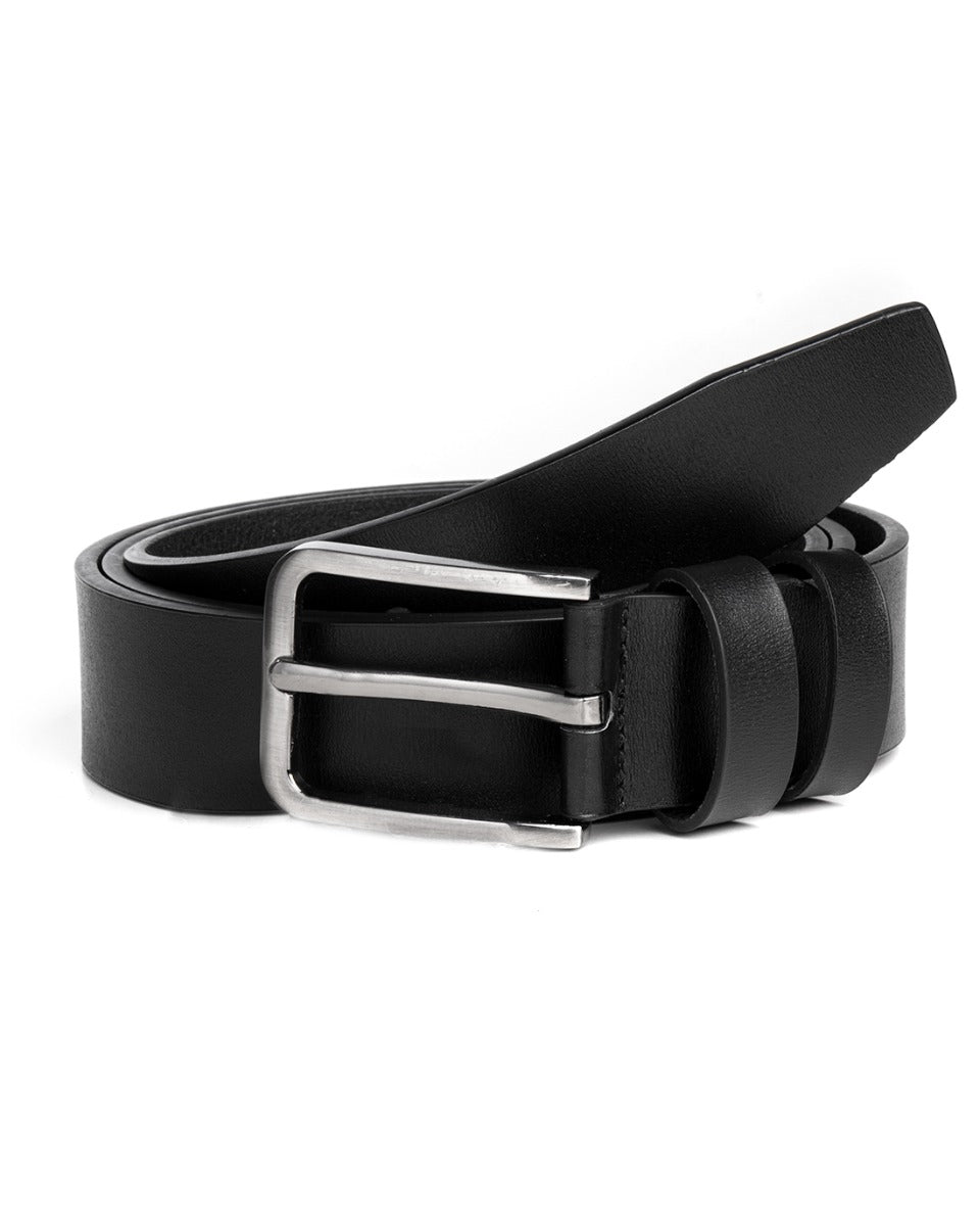 Wide Men's Belt Adjustable Metal Buckle Black Faux Leather GIOSAL-A2117A