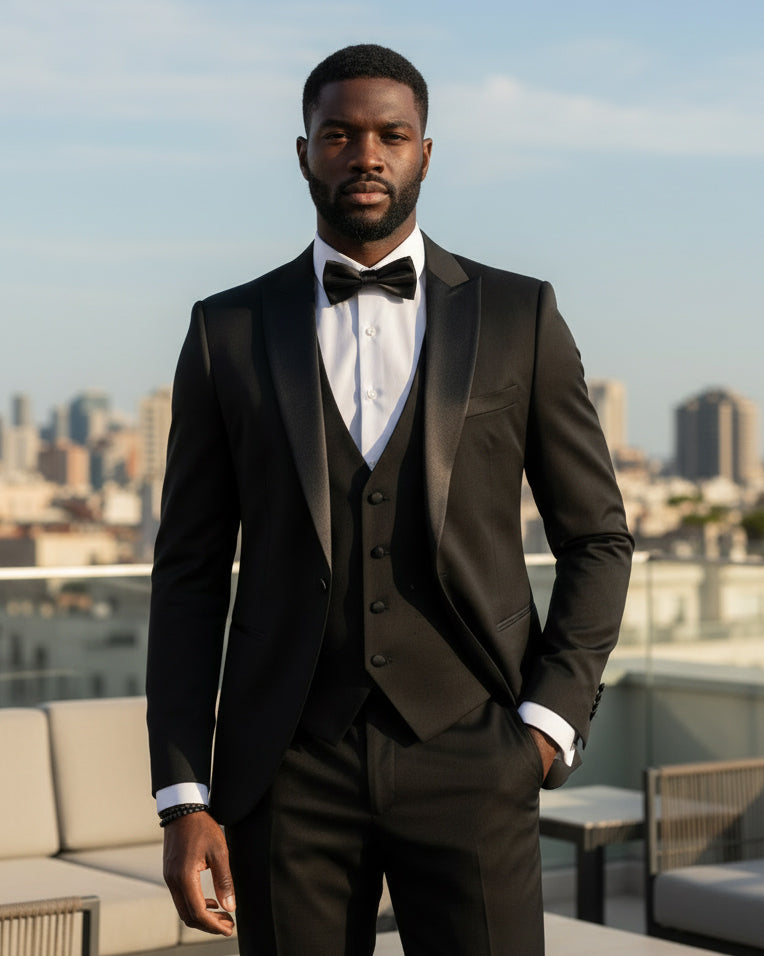 Abito smoking monopetto giacca panciotto e pantaloni slim fit