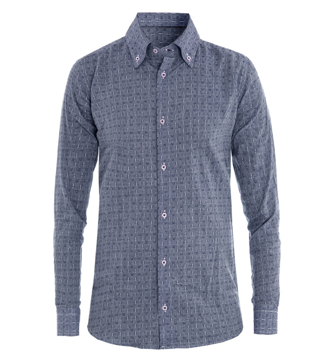 Men's Shirt With Collar Long Sleeve Slim Fit Casual Cotton Polka Dot Pattern Blue GIOSAL-C1468A