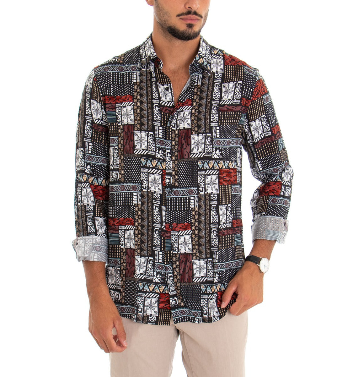 Men's Shirt With Collar Long Sleeve Casual Viscose Pattern GIOSAL-C1800A