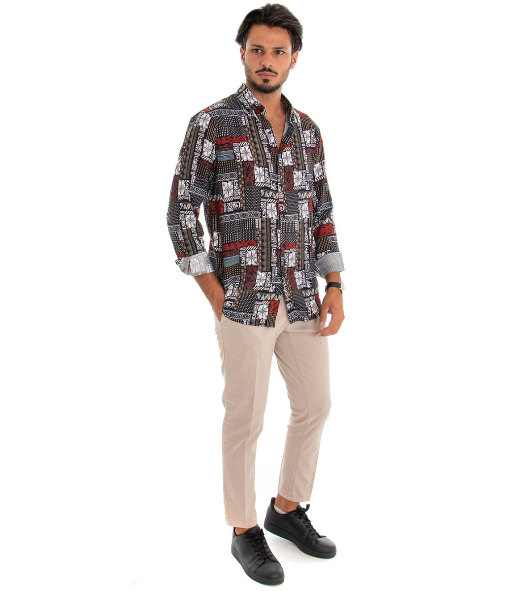 Camicia Uomo Con Colletto Manica Lunga Casual Viscosa Fantasia GIOSAL-C1800A