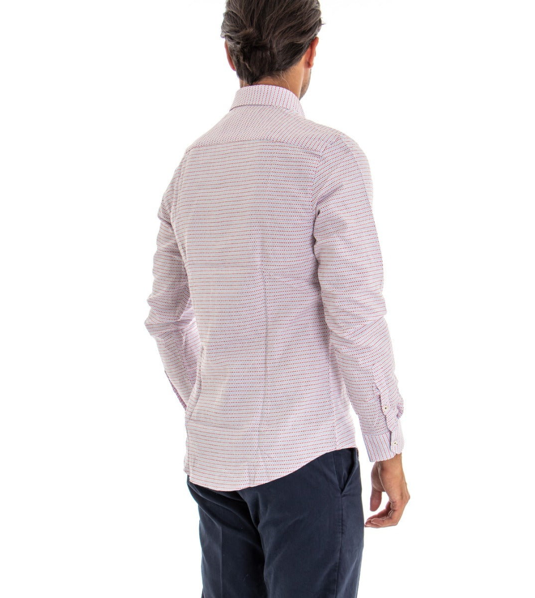 Camicia Uomo Con Colletto Manica Lunga Slim Fit Casual Cotone Fantasia Bianco GIOSAL-C1803A