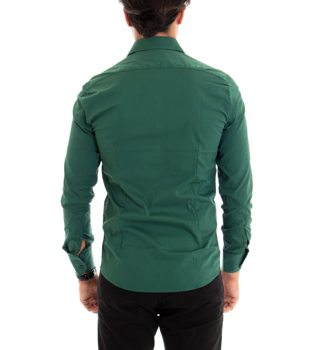 Camicia Uomo Con Colletto Manica Lunga Slim Fit Basic Casual Cotone Verde GIOSAL-C1804A