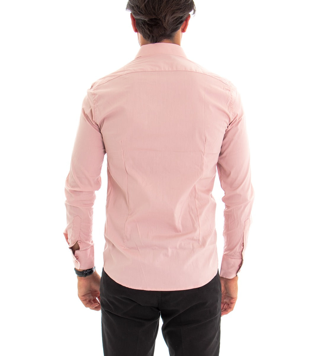 Men's Shirt With Collar Long Sleeve Slim Fit Basic Casual Cotton Pink GIOSAL-C1805A