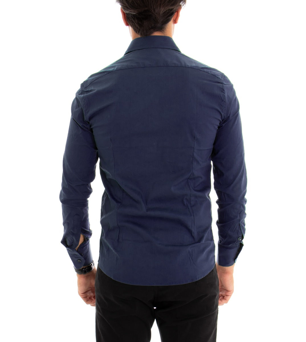 Camicia Uomo Con Colletto Manica Lunga Slim Fit Basic Casual Cotone Blu GIOSAL-C1809A