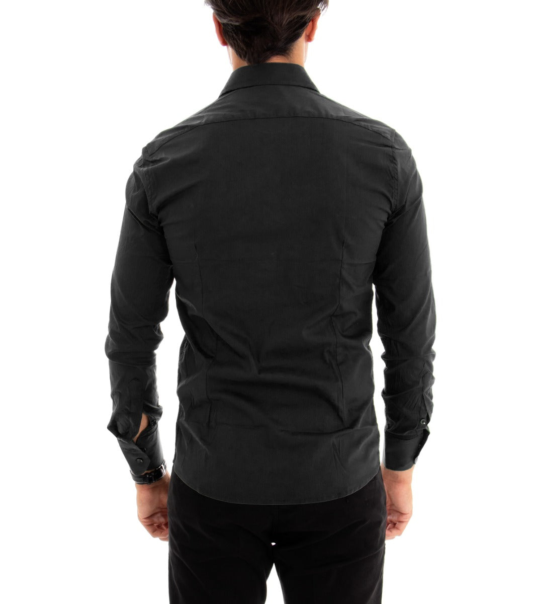 Camicia Uomo Con Colletto Manica Lunga Slim Fit Basic Casual Cotone Nero GIOSAL-C1810A