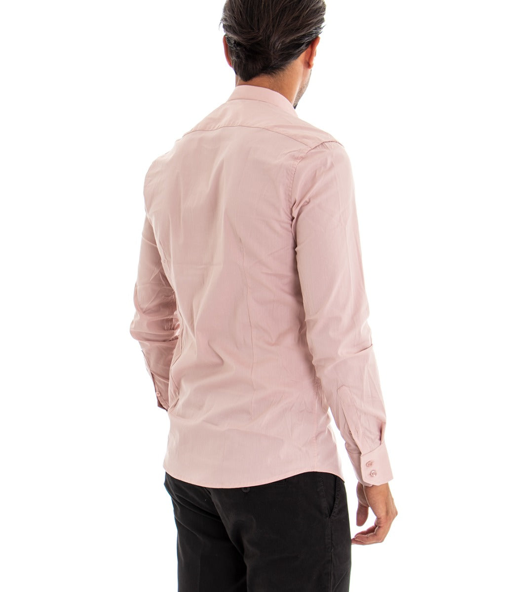 Men's Mandarin Collar Shirt Long Sleeve Slim Fit Basic Casual Cotton Pink GIOSAL-C1817A
