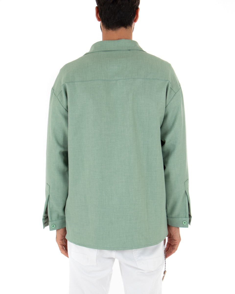 Camicia Uomo Con Colletto Manica Lunga Casual Oversize Cotone Verde GIOSAL-C1858A