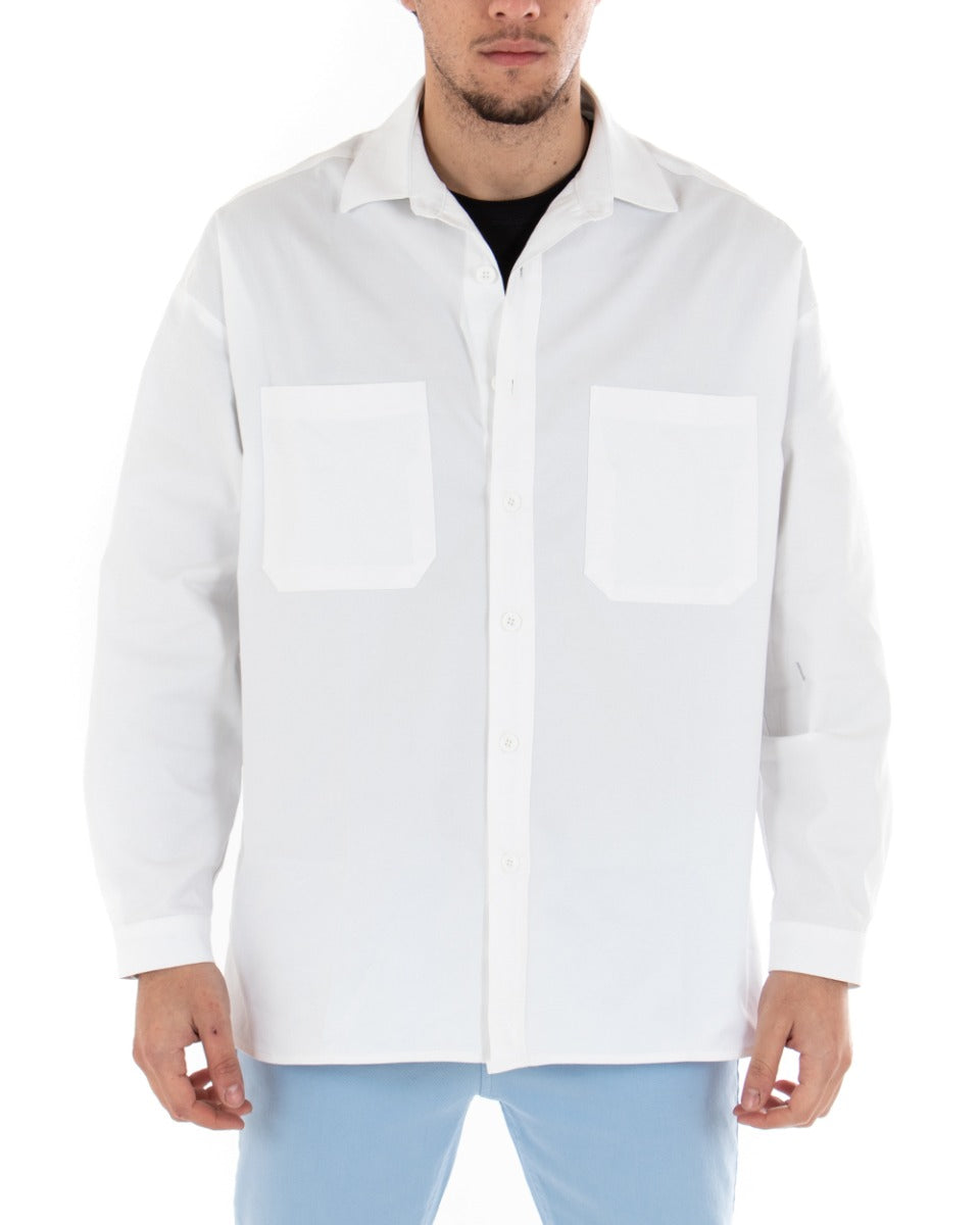 Men's Shirt With Collar Long Sleeve Casual White Cotton GIOSAL-C1868A