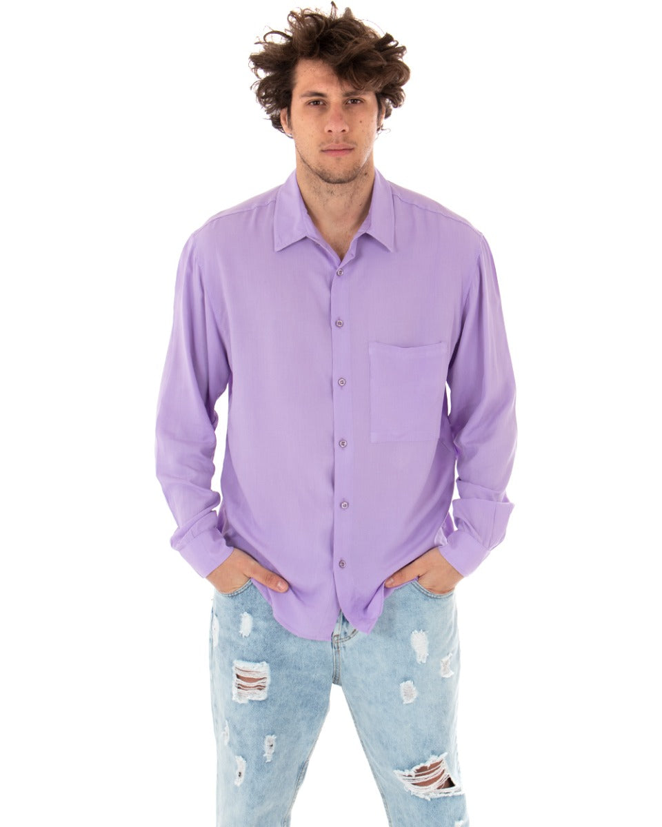 Men's Shirt With Collar Long Sleeve Viscose Lilac Oversize Solid Color GIOSAL-C1910A