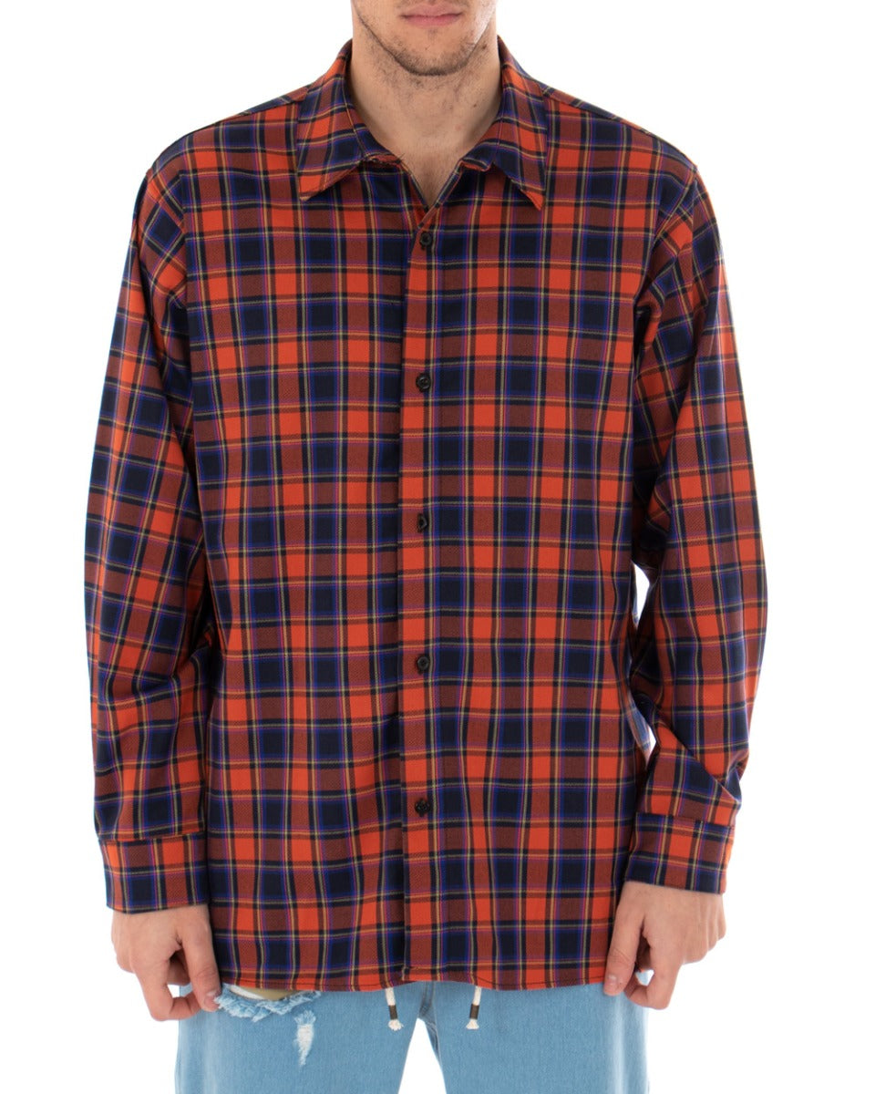 Men's Shirt With Oversized Checked Viscose Collar GIOSAL-C1923A
