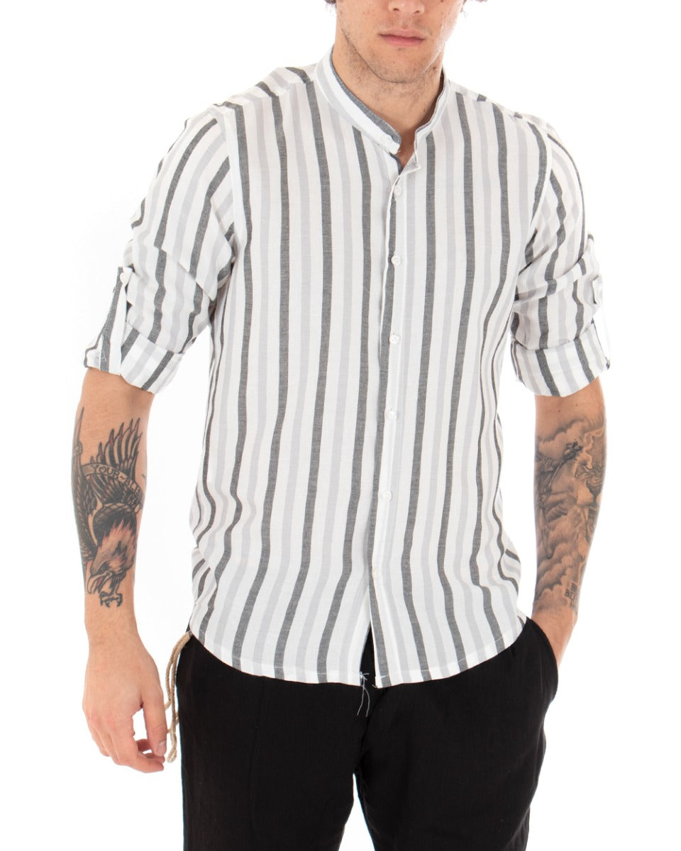 Men's Mandarin Collar Shirt Long Sleeve Striped Viscose Black GIOSAL-C2046A