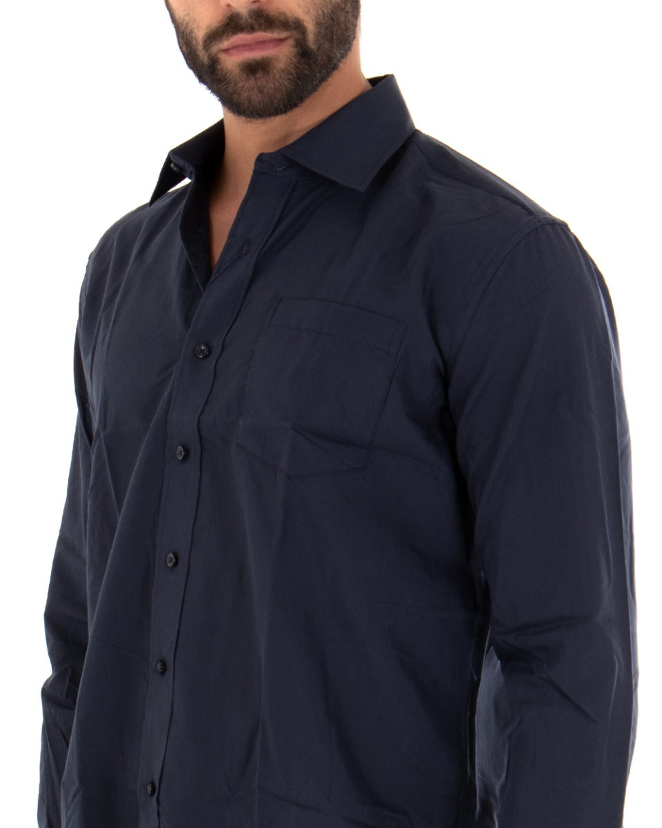Camicia Uomo Con Colletto Manica Lunga Classica Con Taschino Basic Regular Fit Blu GIOSAL-C2050A