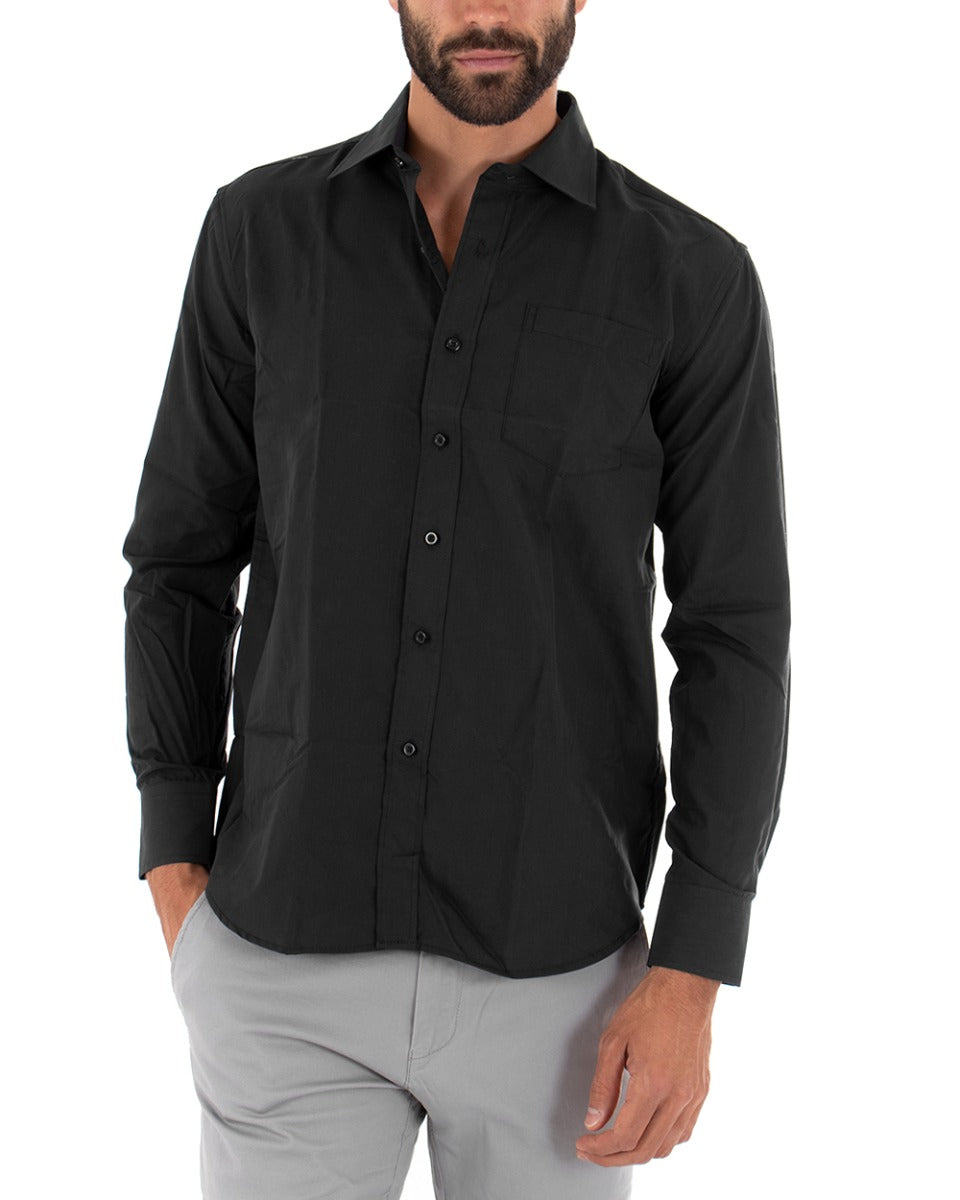 Men's Shirt With Classic Long Sleeve Collar With Pocket Basic Regular Fit Black GIOSAL-C2051A