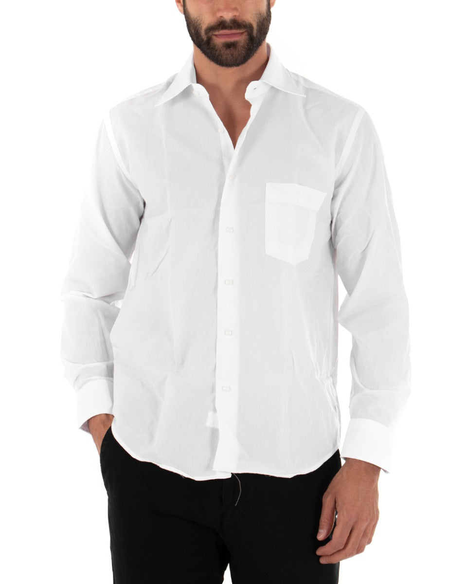 Men's Shirt With Classic Long Sleeve Collar With Pocket Basic Regular Fit White GIOSAL-C2052A