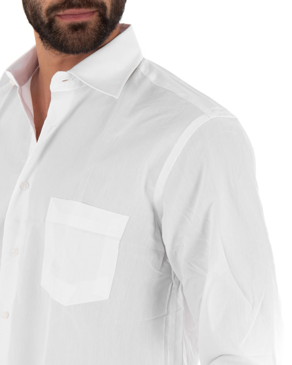 Men's Shirt With Classic Long Sleeve Collar With Pocket Basic Regular Fit White GIOSAL-C2052A