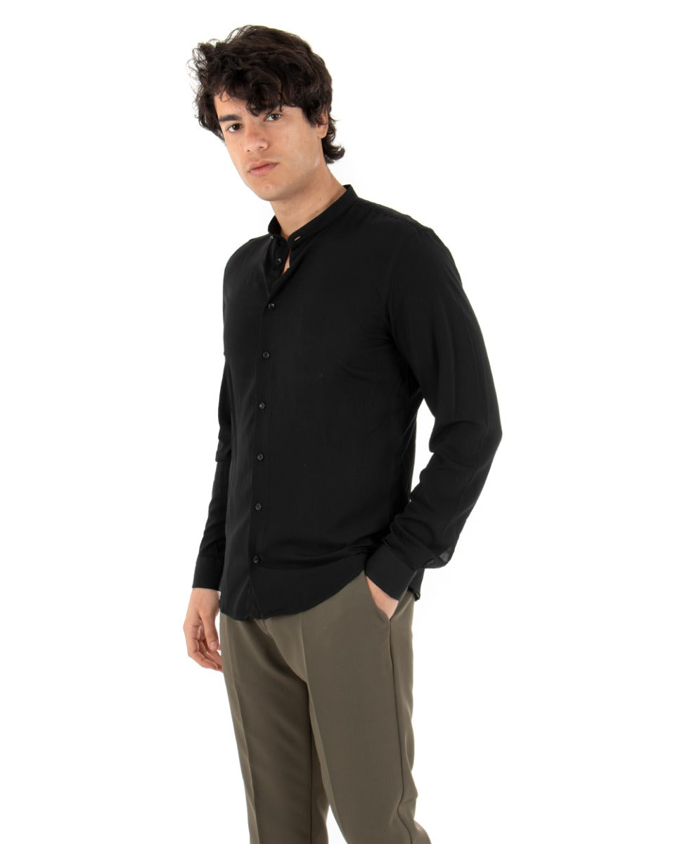 Men's Mandarin Collar Shirt Long Sleeve Soft Viscose Black GIOSAL-C2079A