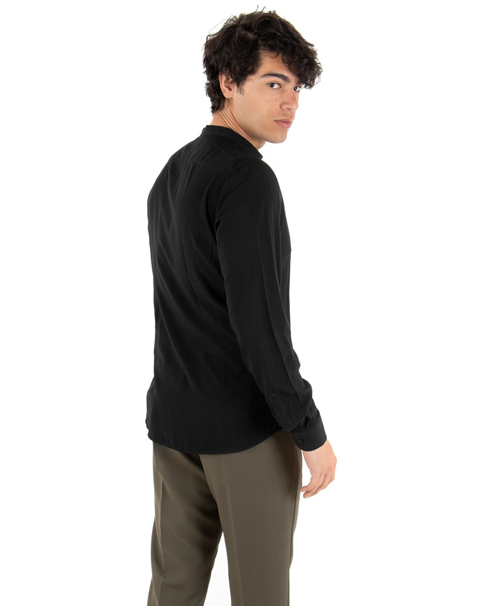 Men's Mandarin Collar Shirt Long Sleeve Soft Viscose Black GIOSAL-C2079A