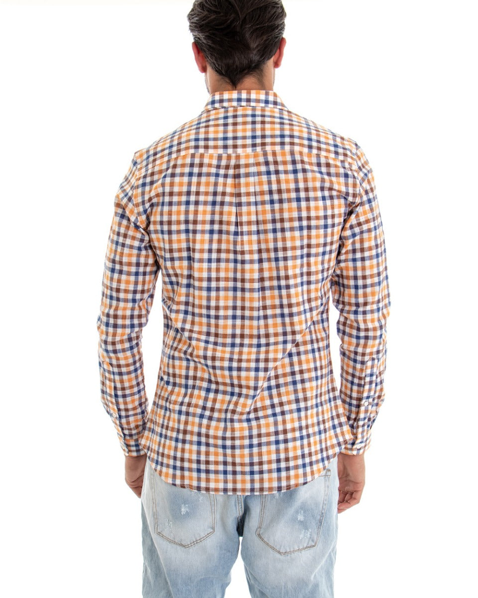 Camicia Uomo Con Colletto Manica Lunga Fantasia Quadretti Blu GIOSAL-C2091A