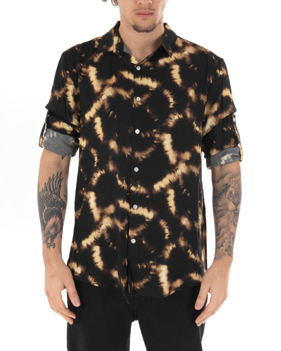 Men's Shirt With Long Sleeve Collar Black Animalier Print GIOSAL-C2310A