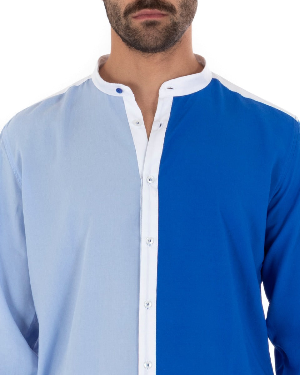 Camicia Uomo Collo Coreano Manica Lunga Viscosa Morbida Comoda Blu Royal GIOSAL-C2329A
