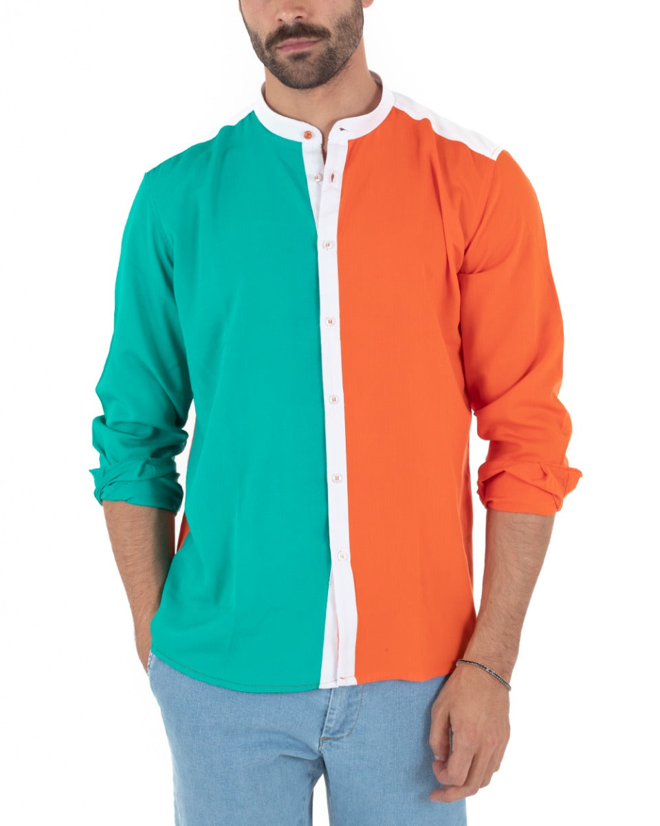 Men's Shirt Korean Collar Long Sleeve Viscose Soft Comfortable Orange GIOSAL-C2330A