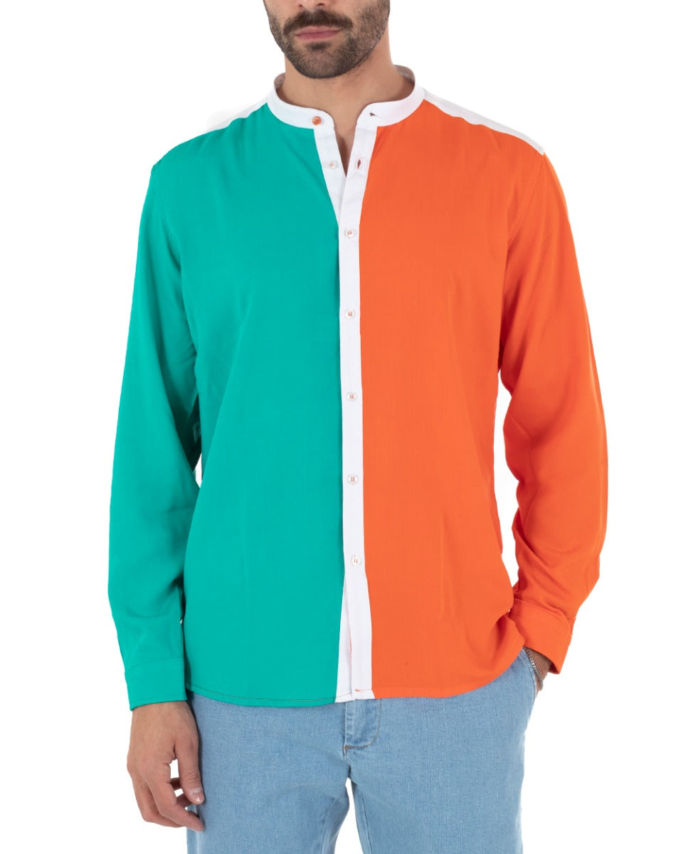 Men's Shirt Korean Collar Long Sleeve Viscose Soft Comfortable Orange GIOSAL-C2330A
