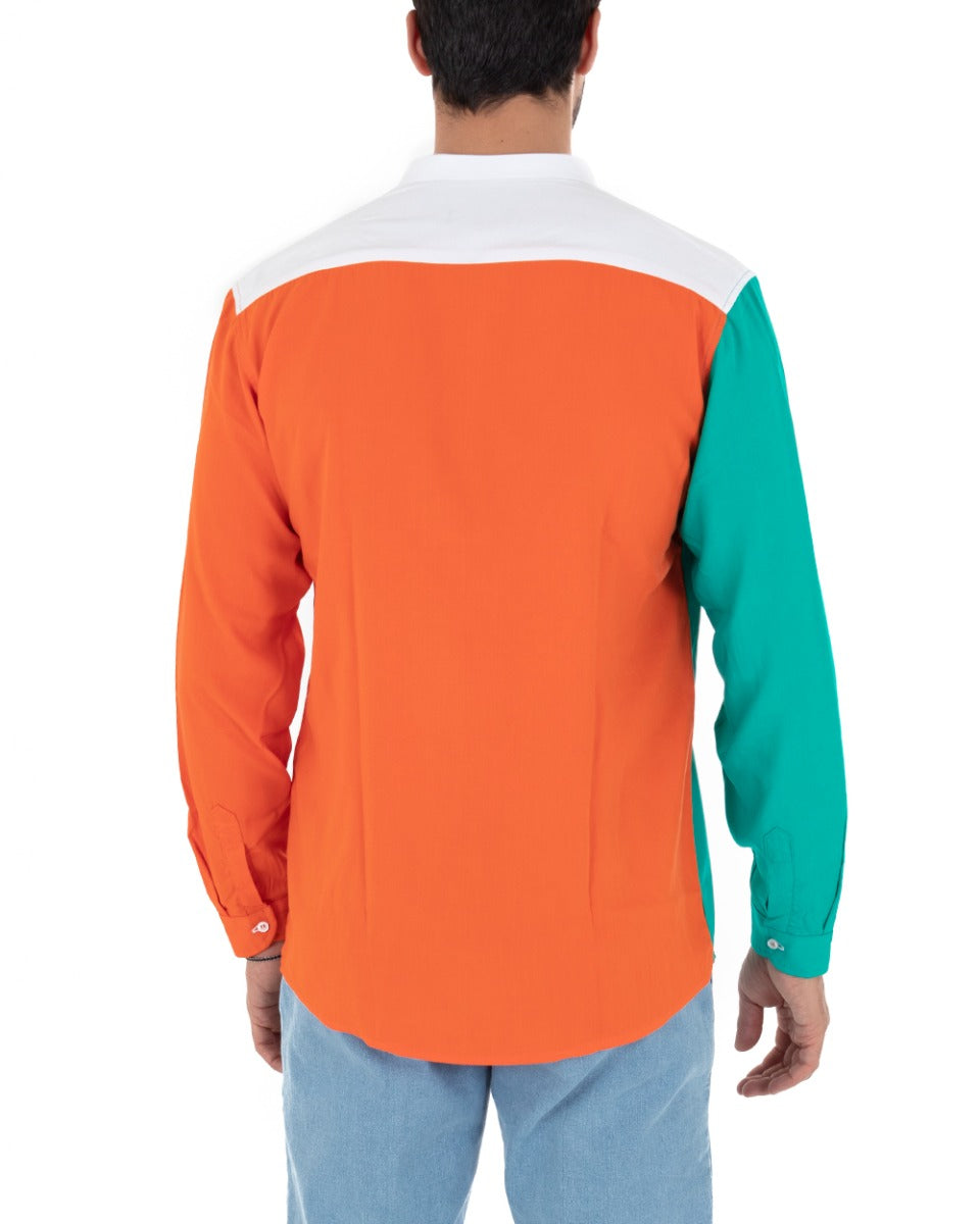 Camicia Uomo Collo Coreano Manica Lunga Viscosa Morbida Comoda Arancione GIOSAL-C2330A