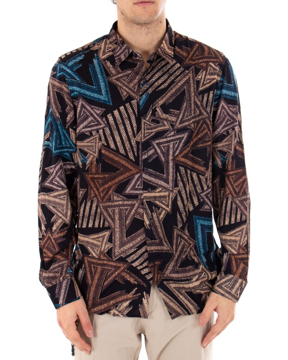 Men's Shirt With Collar Long Sleeve Soft Viscose Geometric Pattern GIOSAL-C2349A