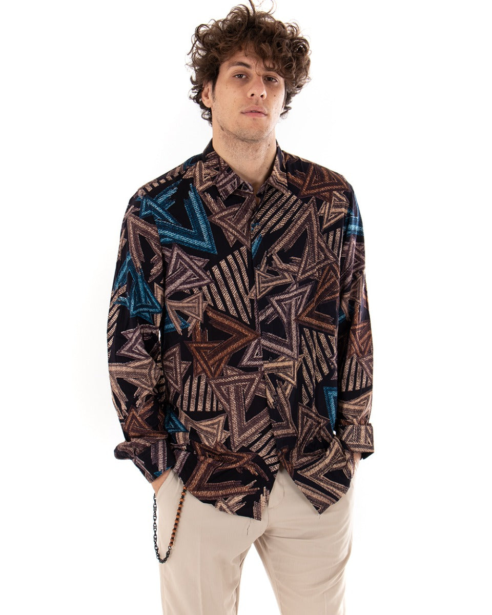 Camicia Uomo Con Colletto Manica Lunga Viscosa Morbida Fantasia Geometrica GIOSAL-C2349A