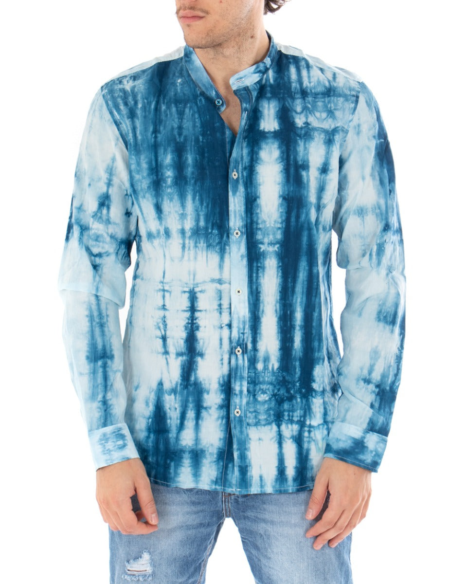 Men's Mandarin Collar Shirt Long Sleeve Soft Shaded Tie Dye Pattern GIOSAL-C2353A