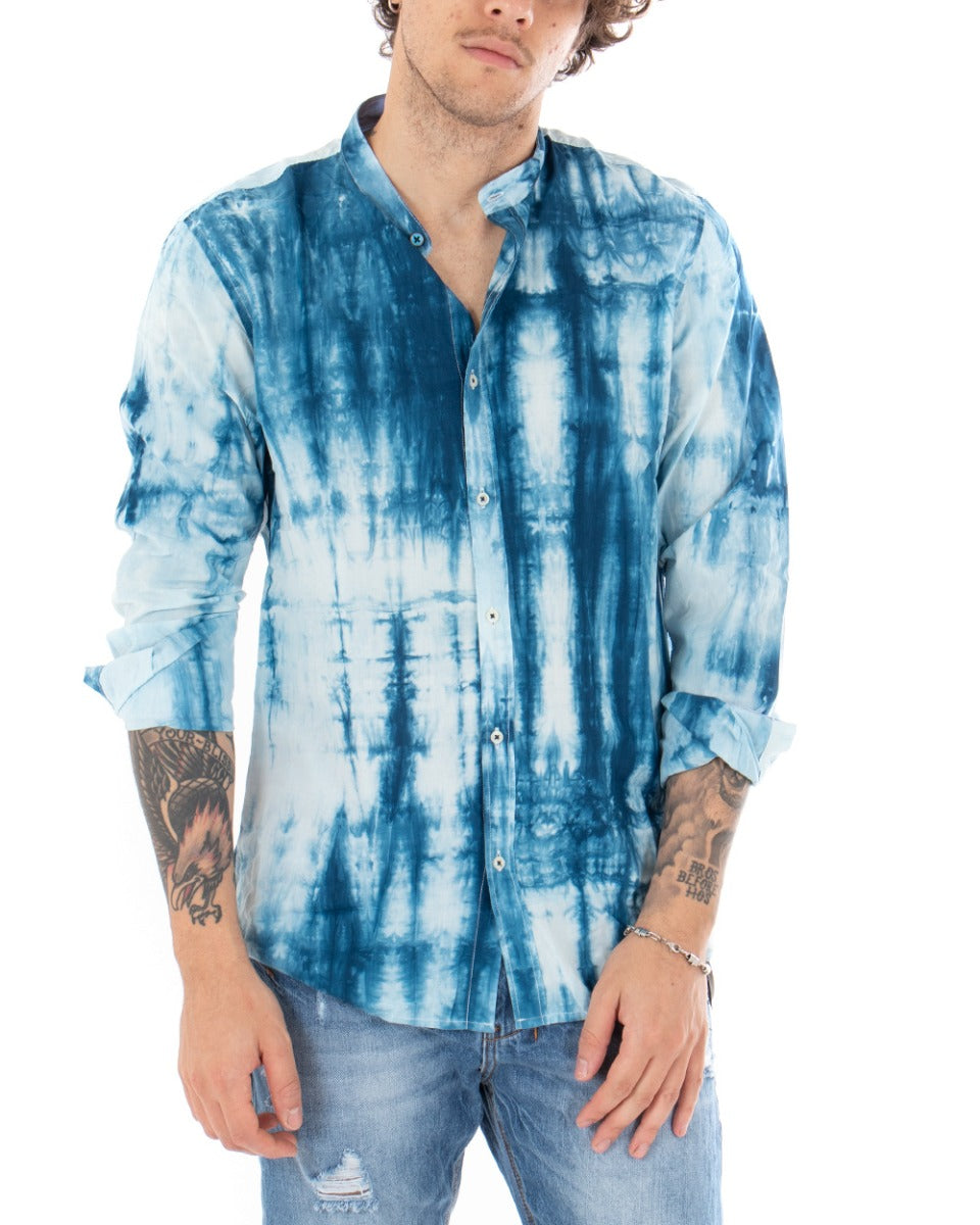 Men's Mandarin Collar Shirt Long Sleeve Soft Shaded Tie Dye Pattern GIOSAL-C2353A