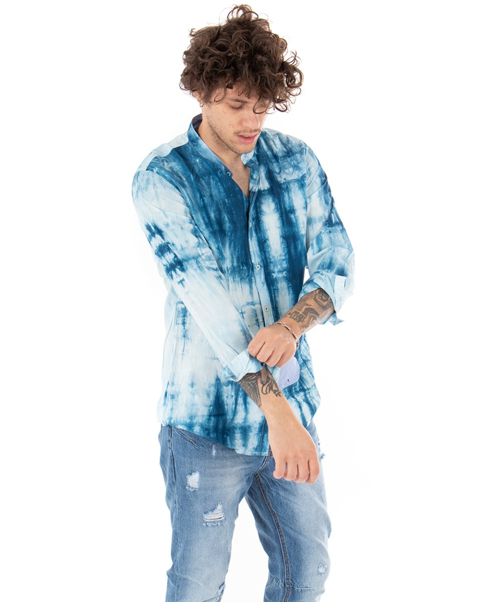 Camicia Uomo Collo Coreano Manica Lunga Morbida Fantasia Tie Dye Sfumata GIOSAL-C2353A