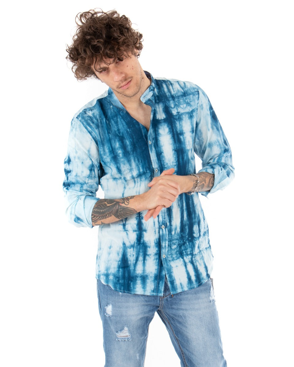 Camicia Uomo Collo Coreano Manica Lunga Morbida Fantasia Tie Dye Sfumata GIOSAL-C2353A